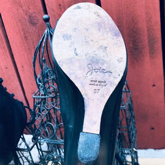 Joie Lace Up Open Toe Wedge Ankle Leather Booties Size 7 Black Heel 4” - Picture 12 of 13